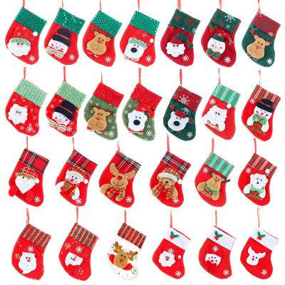 China Polyester Mini Christmas Socks Custom Cute Candy Beans Snowman Santa Christmas Decoration Beans Gift Bags XA0049 for sale