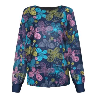 China Christmas Soft Fast Shipping Long Sleeve Printed To Scrub Uinform Tops for sale