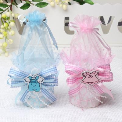 China 2023 baby shower candy box tote bag for party good packing DIY voucher pink and blue baby a little candy gift that sells well bag -2 for sale