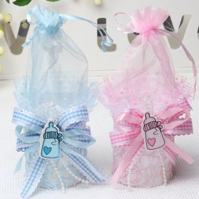 China 2023 baby shower candy box tote bag for party good packing DIY voucher pink and blue baby a little candy gift that sells well bag -2 for sale