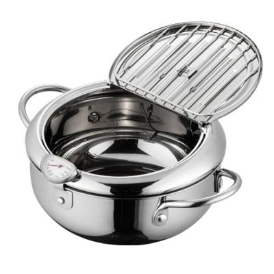 China Sustainable Stainless Steel Frying Pan Non-Stick Tempura Cooking Kitchen Fryer Pot for sale