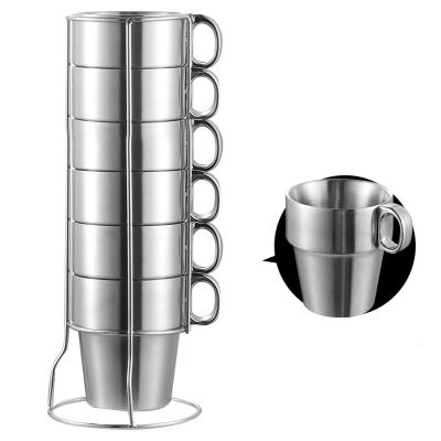 China Sustainable 4/6piece Set Portable Double Wall Set Stainless Steel Coffee Mug Outdoor Camping Travel for sale