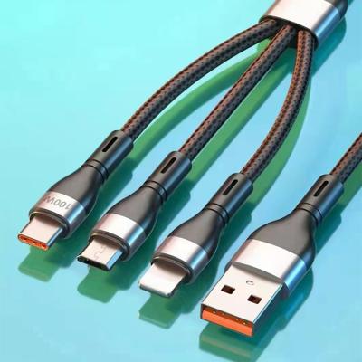 China For Android Newcomer 2022 High Quality 100W 3 in 1 Data Cable Premium Quality Nylon Braid Data Cable 1.2 Meter 5A Production Data Wedges for sale