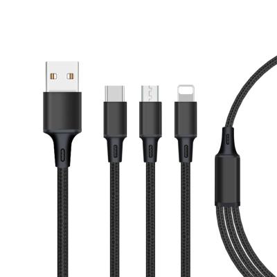 China For Android New Products Selling Fast Charging 3 in 1 Data Cable Strongest Durable USB Nylon Braided Cable for sale