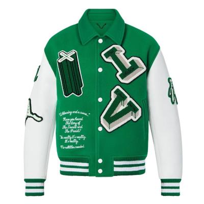 China Custom Chenille Embroidered Bomber Baseball Letterman Varsity Jacket QUICK DRY Green Jacket Men Leather Jacket for sale