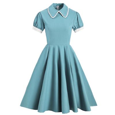 China French Elegant Women's Breath Sleeve Sexy Blue A Line Anti-Static Cavity Skirt Slim Dress Stuffed Hips for sale