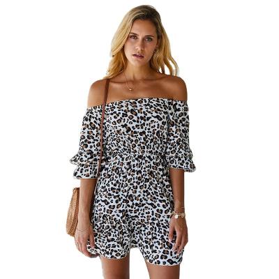 China Factory Direct Selling Ins Style Hot Cotton Anti-Static Half-Shoulder Sexy Half-Shoulder Leopard Printed Mini Dress for sale