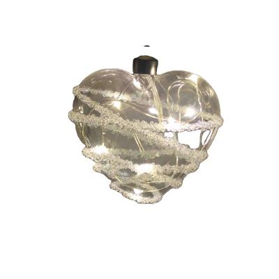 China Wholesale Unlimited Glass LED Heart Shaped Pendant Gifts With White Ribbon Holiday Christmas Tree Lights Decorated Pendant for sale