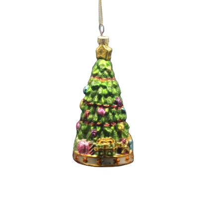 China Europe 2023 new green pagoda painted Christmas tree glass pendant personalized decoration holiday glass ornaments for sale