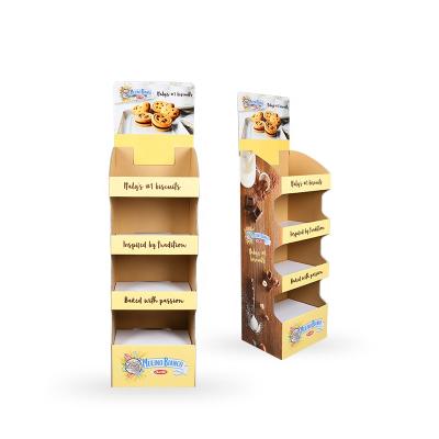 China POSM Single Sided High Quality Shop Supermarket Food Cardboard Floor Display Rack Customized Cookies Paper Cardboard Display Rack for sale