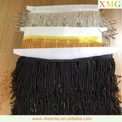 China Eco-friendly high quality gold and sliver and black ribbon beaded tassel and wavy fringe trimming for clothing for sale