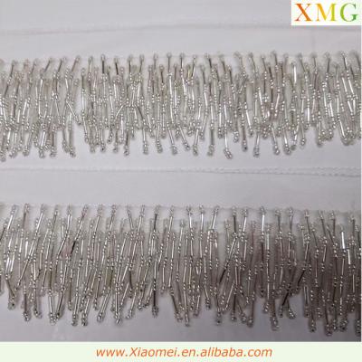 China Wholesale Price Eco - Friendly Elegant White Mesh Beaded Tassel And Fringe Trimming For Costume for sale