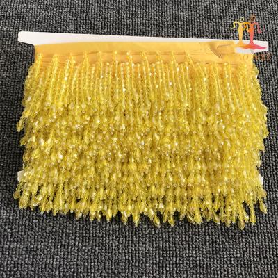 China Eco-friendly high quality hand made 6cm craft tassel and beaded fringe trimming for dress / dress curtain for sale