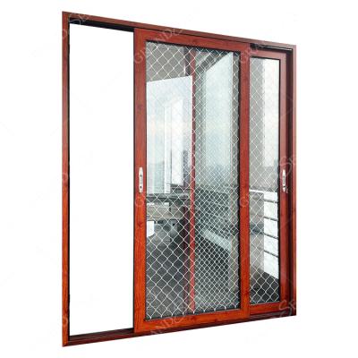 China Folding Screen Wood Color Frame Double Tempered Sliding Door Interior Insert Office Natural Aluminum Wire for sale