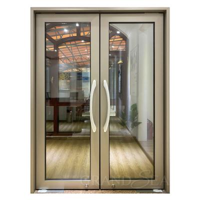 China Modern European Standard Double Tempered Grill Frame Frosted Glass Red Swing Door For Home for sale