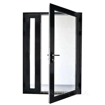 China Modern American Standard Black Aluminum Frame Frosted Grill Flower Patter Glass Swing Door For Kitchen for sale