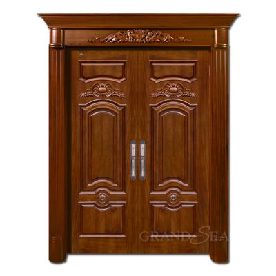 China Swing Commercial Used Teak Main Door Designs Solid Wood Wooden Double Door for sale