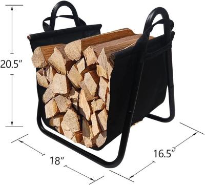 China Wood Firewood Rack Log Holder Storage Rack With Canvas Tote Carrier For Indoor Fireplace Outdoor Backyard LR012 for sale