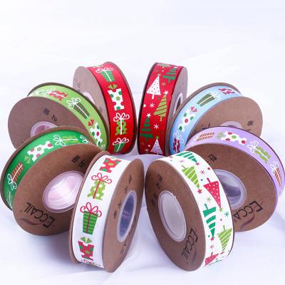 China Eco-friendly Christmas stock 2cm ribbon in grosgrain material ribbon 25 yards per small muffin decoration ribbon for sale