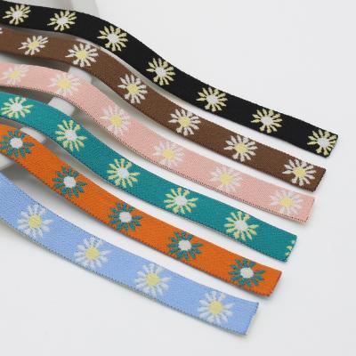 China Elastic Ready To Ship Daisy Printing Garment Accessories Colorful Spandex Ribbon Select Band Customized Elastic Band for sale