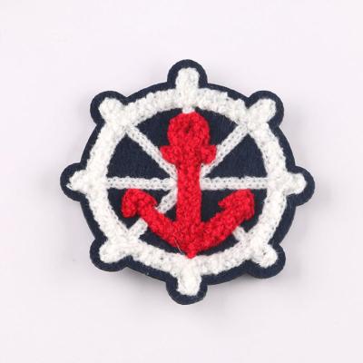 China 2021 Sustainable Anchor Apparel Wholesale Woven Fabric Accessories Iron On Custom Chenille Patch for sale