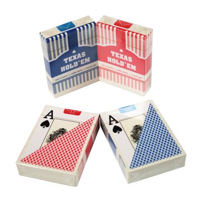 China Casino Game Hot Selling Factory Price In Common Blue And Red Double Deck Game Cards Poker Color Texas Hold Them Plastic Poker Game Card for sale