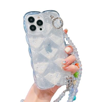 China Shockproof For Anti-fall 12pro Gold Foil Plaid iPhone14promax 11 Female 14 High-grade Clear Crystal Diagonal Sling Phone Case for sale