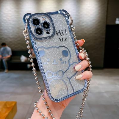 China Shockproof For Apple 13pro Phone Case Cute Transparent Rope Glitter Bear iPhone14promax Long 11 12 14 Net Red Female Cartoon Anti-fall for sale