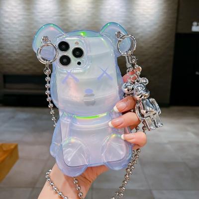 China Shockproof For Tide Brand Plating Three-Dimensional Bear iPhone14promax 13 Luxury Creative Metal Chain Rope 12 Phone Case Apple for sale