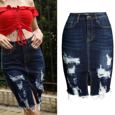 China New Design Women's High Waist Slit Bodycon Faldas Jeans Ladies Denim High Skirt Viable Length Skirts Skirt Denim Pencil Skirt for sale