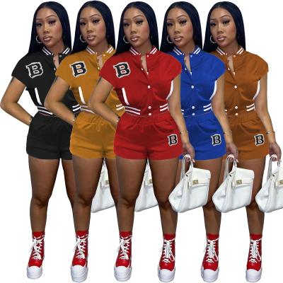 China Letter Print Breathable Jackets Baseball Shorts Two Piece Pants Set Wholesale New Fashion 2022 Women Set Short 2 Piece Tracksuits for sale