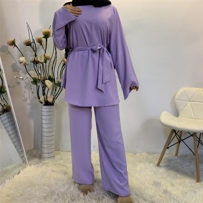 China Daily Wear Daily Wear ENJOY Modest Simple Plain Color Atest Blouse &Pant Plus Size Islamic Women Clothing Abaya Sets Two Piece for sale