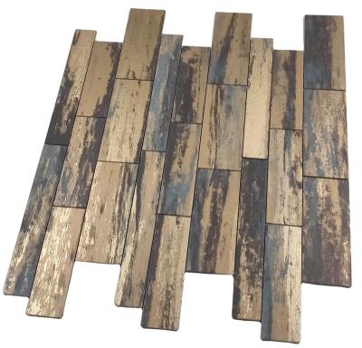 China Chinese Style Vintage Style Wooden Rectangular Mosaic For Kitchen Backsplash PVC Wall Decor Self Adhesive Mosaic Tile Sticker for sale