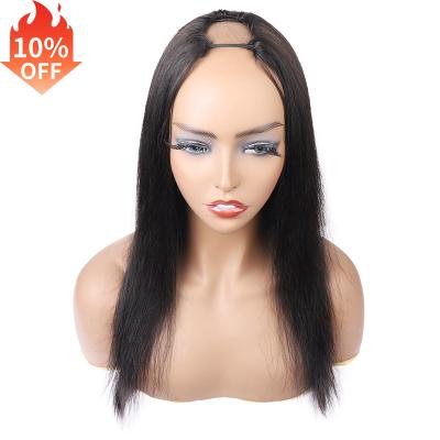 China Wholesale machine made straight U piece wig loe luster hair extensions vendor headband cap women wig machine made pre plucked raw indian hair for sale