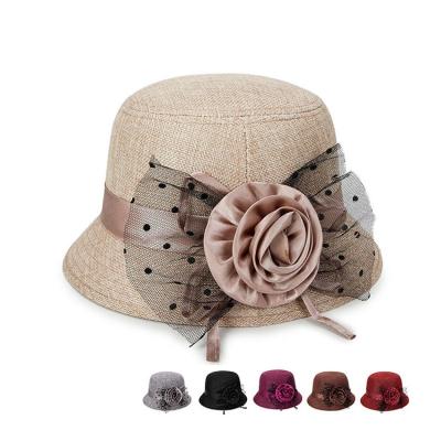 China Polyester/Autumn Winter Vintage Round Flower Cotton Ladies Wedding Party Top Hat Hat For Women for sale