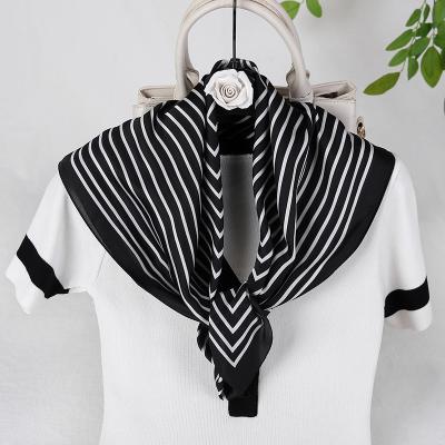 China Women Square Scarf Female Bandana Small Square Casual Striped Scarves Fashionable Simple Geometric Silk Decorative Scarf for sale