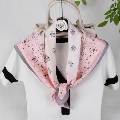 China 2021 Square Fashion Silk Square Neck Scarf for Ladies Print Foulard Hair Band Hand Scarves Bandana Summer Women Accessories Wraps for sale