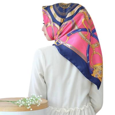 China New Fashion Square Print Design 90*90cm Silk Satin Hijab Head Scarf Women for sale