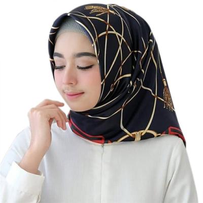 China Wholesale 90*90cm big square flower printed silk satin scarf square hijab for women for sale