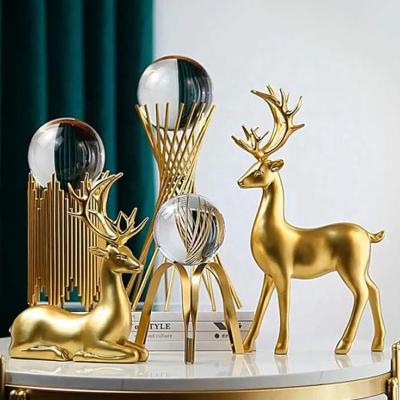 China Luxury Gold Nordic Interior Modern Deer Accessories Living Room Table Morden Flamingo Crystal Ball Other Decoration For Home Decor for sale