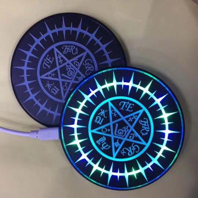 China Wholesale Amazon 10w Qi Mobile Fast Magic Led Array Light Multicolor Thin Magic Circle Pad Wireless Charger for sale