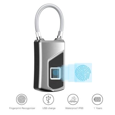 China USB Charge: 180mAh Built-in Keyless Fingerprint Lock Smart Protection Fingerprint Lock for Luggage Home Lock Travel Electronic Waterproof Fingerprint Padlock for sale