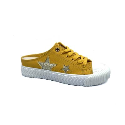 China Popular Fashion Trend Slip On Star Profile Yellow Color Casual Canvas Shoes Prospecting Rubber Shoes For Women for sale