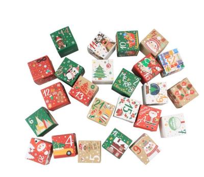 China Recyclable Recycled Outer Packaging Customize Logo 24 Pieces Colorful Christmas Calendar Square Blind Boxes for sale