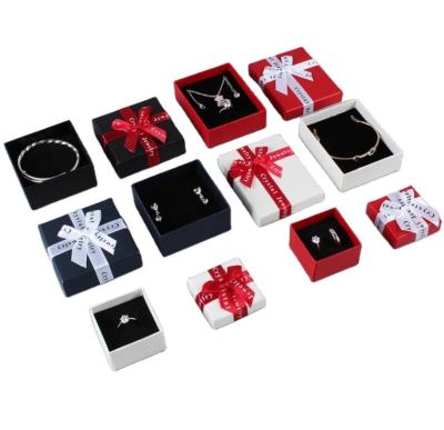 China Recyclable Ribbon Gift Packaging Custom Rigid Cardboard Color Jewelry Earring Ring Necklace Bracelet Box for sale