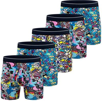 China OEM Service Customized Your Brand Name Cotton Full Printed Underwear Comfy Breathable Sport Boxer Briefs with Fly for sale