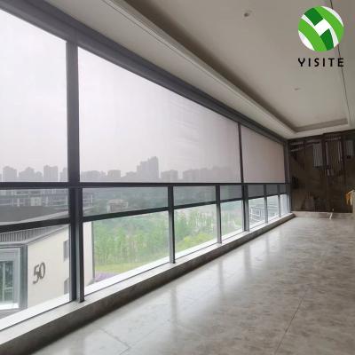 China UV Protection Made Outdoor Sunshade Motorized Roller Shades China Outdoor Electric Windproof Roller Shades Zipper Rail Track Fabric for sale