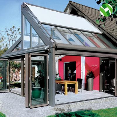 China Lightweight Modern Electric Patio Awnings Retractable Roof Blinds Glass Gazebo Motorized Skylight Awnings Outdoor Canopy for sale