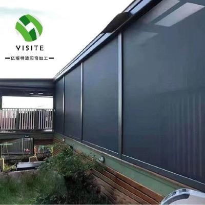 China Protecting from the wind. raincoat. Outdoor Smart UV-Protection Zipper Screen Shades Motorized Windproof Patio Roller Shade Fiberglass Fabric Shades for sale