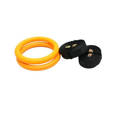 China Hot New Environmental Protection Items Manufacturing Ring Gym Abs Yellow Black Polyester Steel Gymnastic Ring for sale